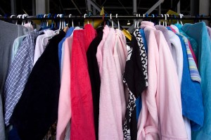 Racks of robes sorted by size and gender are ready for the bargain hunters.